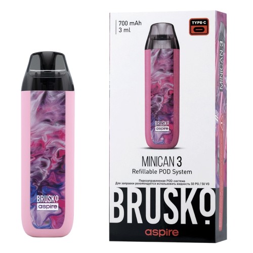 Перезаправляемая Под-Система Бруско Миникан 3 (Brusko Minican 3) 700 mah, Розовый Флюид